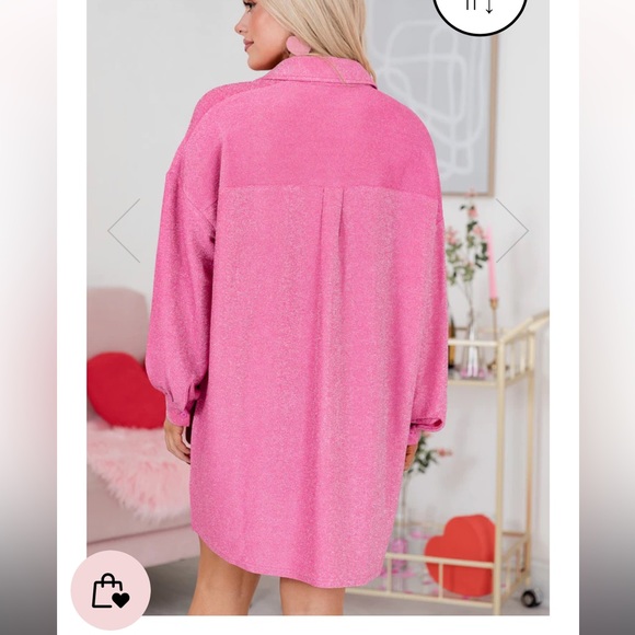 Pink Lily XS Forever Crushing Pink Shimmer Long Sleeve Mini Dress - Picture 3 of 5